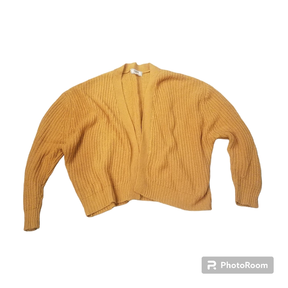 No Comment Chunky Knit Yellow Gold Cardigan Sweater Sz Large